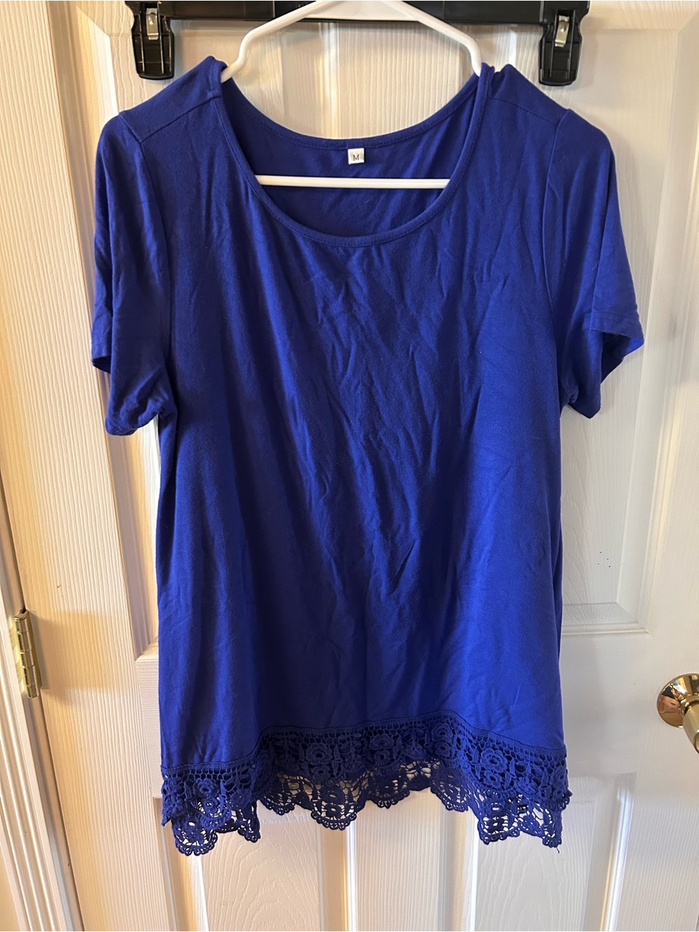 Women’s Royal Blue Crochet-Hem Short Sleeve Top